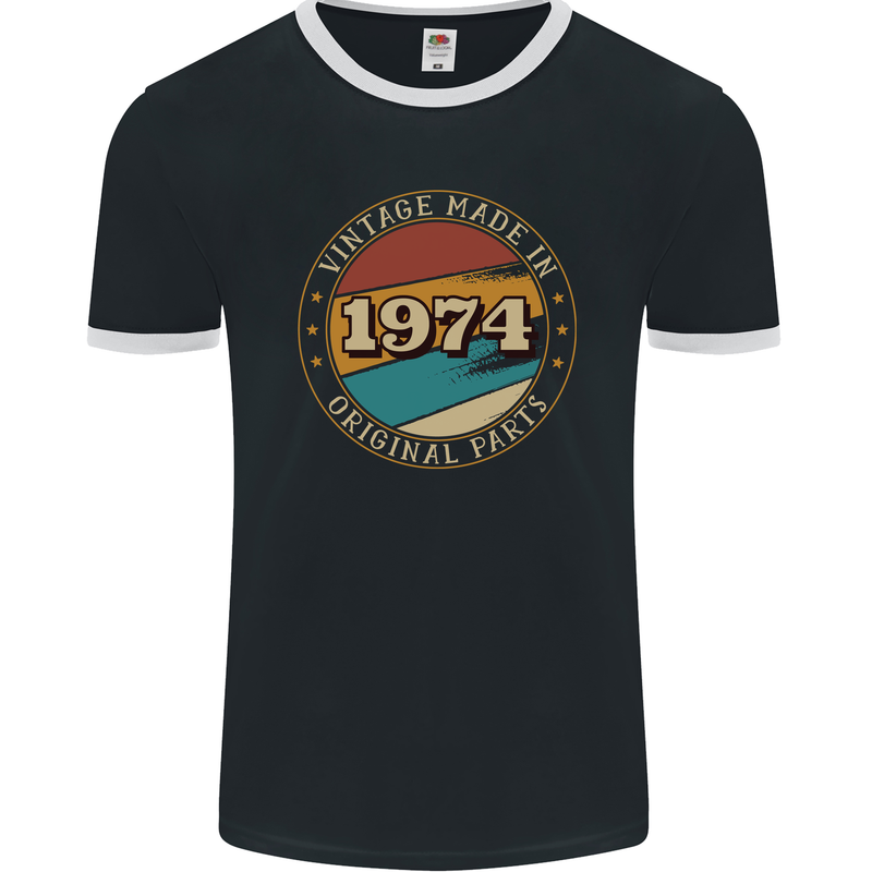 49th Birthday  Vintage Made In 1974 Mens Ringer T-Shirt FotL Black/White