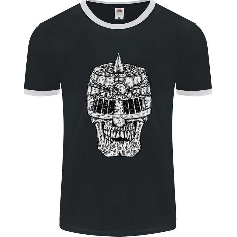 Skull Helmet Medieval  Fantasy Knight Mens Ringer T-Shirt FotL Black/White
