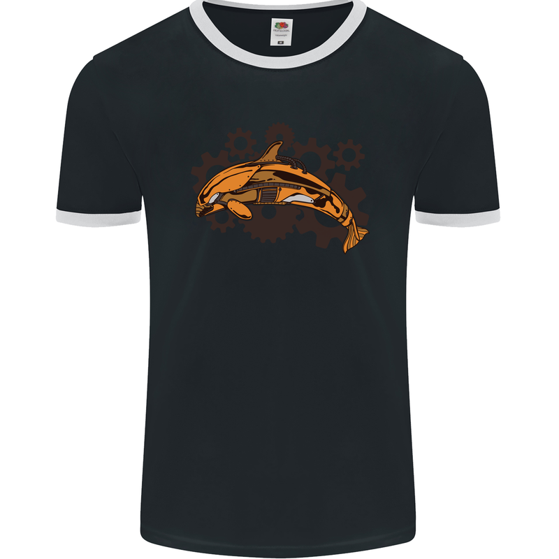 A Steampunk Dolphin Mens Ringer T-Shirt FotL Black/White