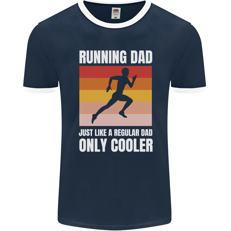 Running Dad Cross Country Marathon Runner Mens Ringer T-Shirt FotL Navy Blue/White