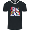 Christmas Santa Claus On a Unicorn Xmas Mens Ringer T-Shirt FotL Black/White