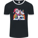 Christmas Santa Claus On a Unicorn Xmas Mens Ringer T-Shirt FotL Black/White