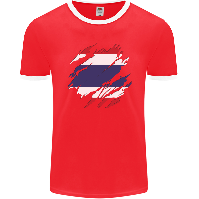 Torn Thailand Flag Thai Day Football Mens Ringer T-Shirt FotL Red/White