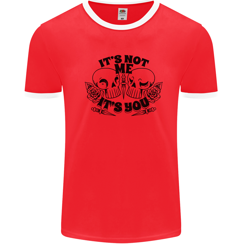 It's Not Me Anti Valentines Singles Day Skull Mens Ringer T-Shirt Red/White