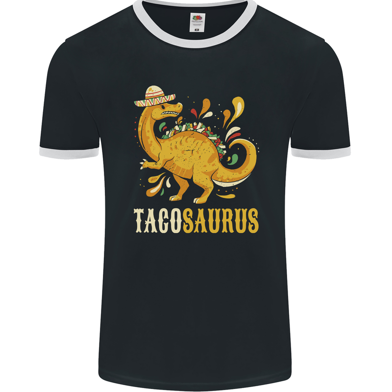 Tacosaurus Funny Mexican Taco Dinosaur Mens Ringer T-Shirt FotL Black/White