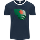 Curled Bangladesh Flag Bangladeshi Day Football Mens Ringer T-Shirt FotL Navy Blue/White