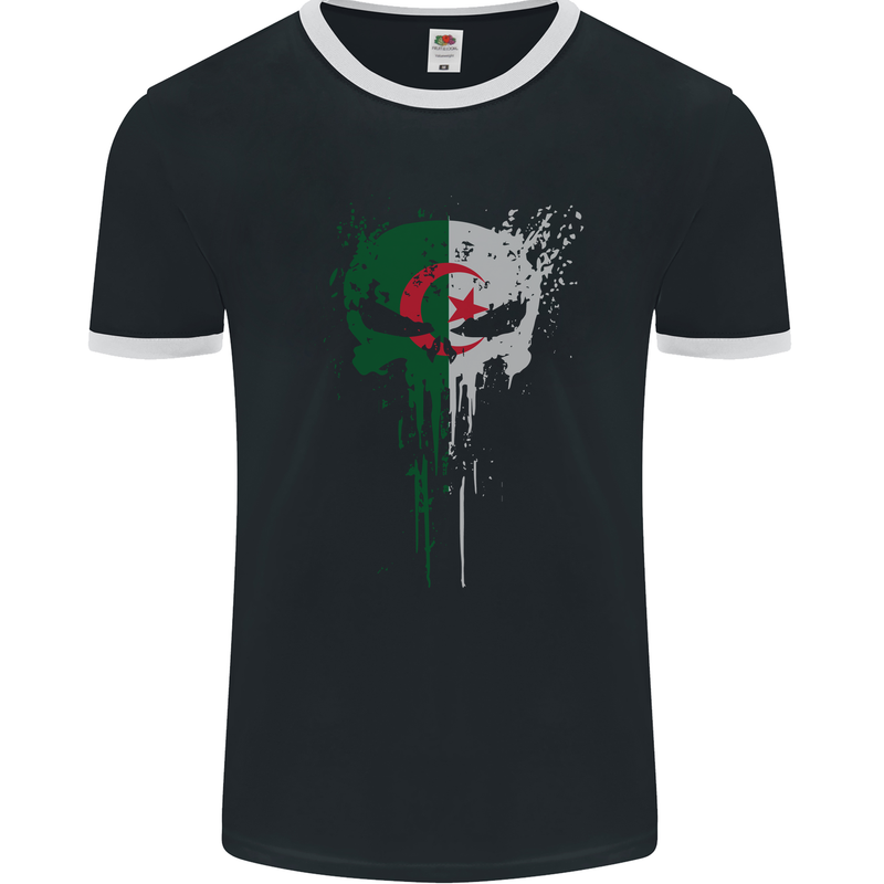 Algeria Skull Gym Training Bodybuilding Mens Ringer T-Shirt FotL Black/White