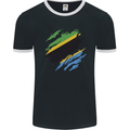 Torn Tanzania Flag Tanzanian Day Football Mens Ringer T-Shirt FotL Black/White