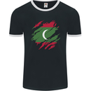 Torn Maldives Flag Maldivian Day Football Mens Ringer T-Shirt FotL Black/White
