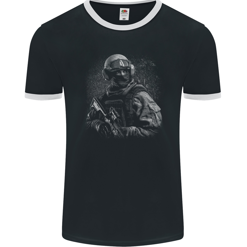 Soldier Special Forces Army Paras Marines Combat Mens Ringer T-Shirt FotL Black/White