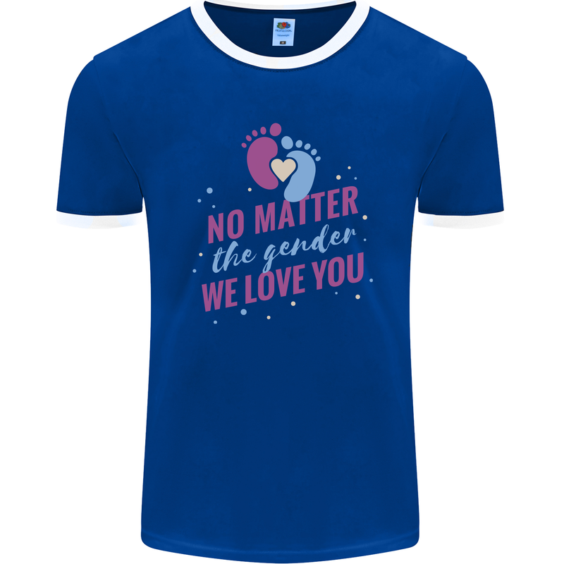 No Matter the Gender New Baby Pregnancy Pregnant Mens Ringer T-Shirt FotL Royal Blue/White