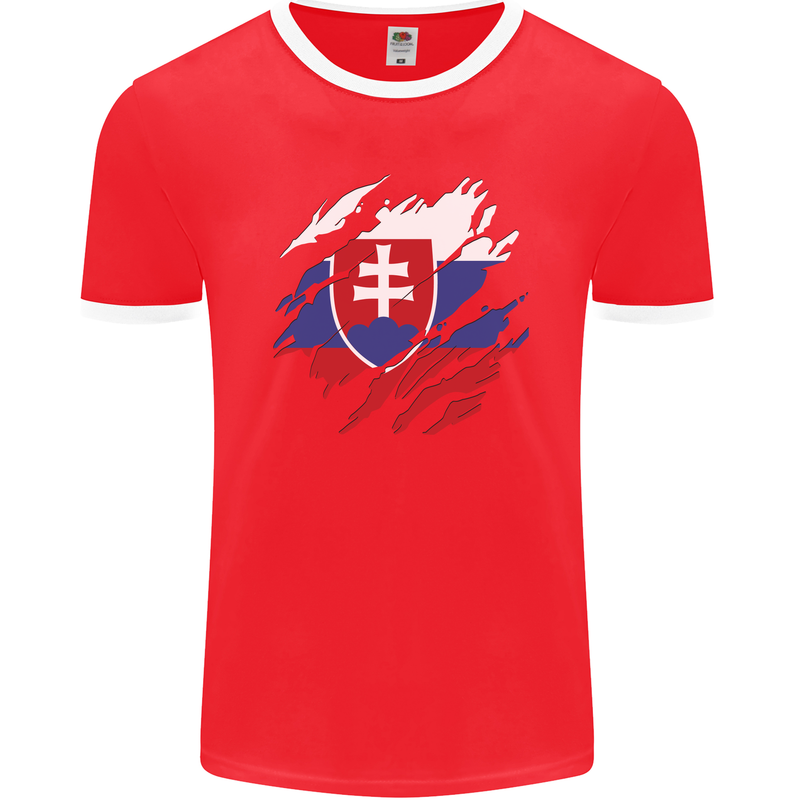 Torn Slovakia Flag Slovakia Day Football Mens Ringer T-Shirt FotL Red/White