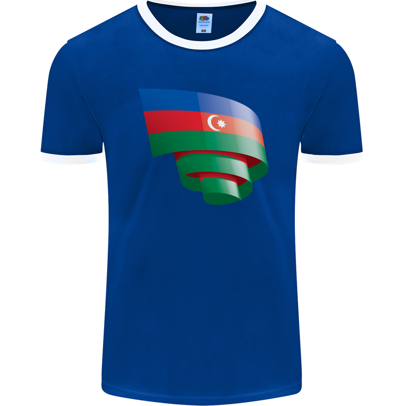 Curled Azerbaijan Flag Azerbaijani Day Football Mens Ringer T-Shirt FotL Royal Blue/White