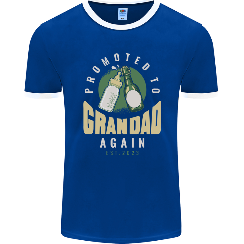 Promoted to Grandad Est. 2023 Mens Ringer T-Shirt FotL Royal Blue/White