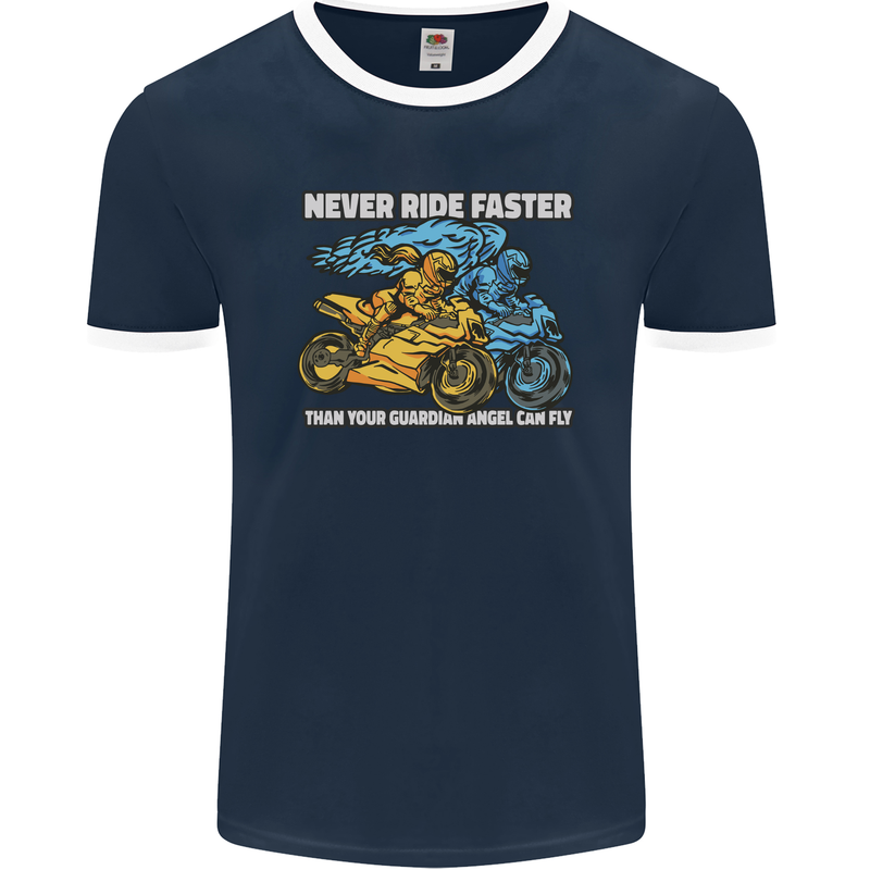 Bike Safety Motorbike Biker Motorcycle Mens Ringer T-Shirt FotL Navy Blue/White