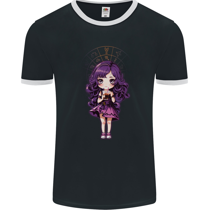 Anime Leo Chibi Mens Ringer T-Shirt FotL Black/White