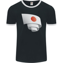 Curled Japan Flag Japanese Day Football Mens Ringer T-Shirt FotL Black/White