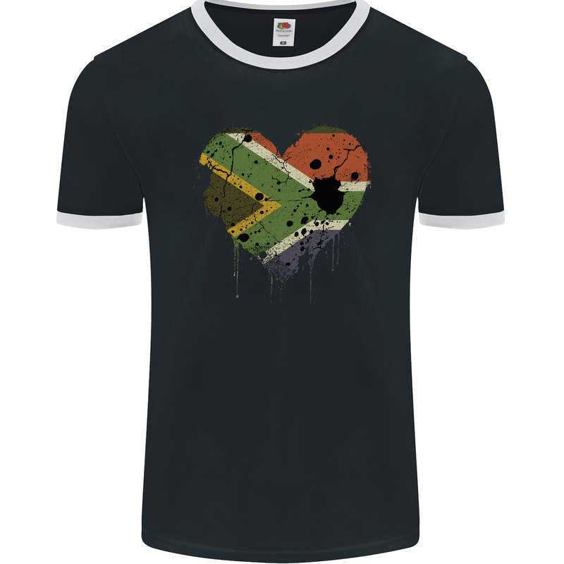 Love South African Flag Africa Day Football Mens Ringer T-Shirt FotL Black/White