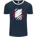 Torn Peru Flag Peruvian Day Football Mens Ringer T-Shirt FotL Navy Blue/White