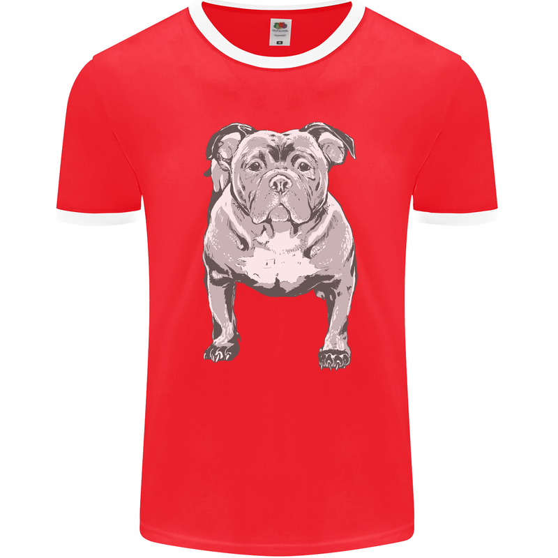 American Bully Striking a Pose Dog Mens Ringer T-Shirt FotL Red/White