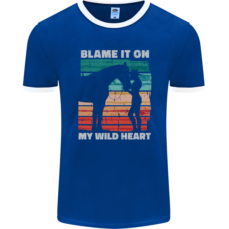 Horse Riding My Wild Heart Equestrian Mens Ringer T-Shirt FotL Royal Blue/White