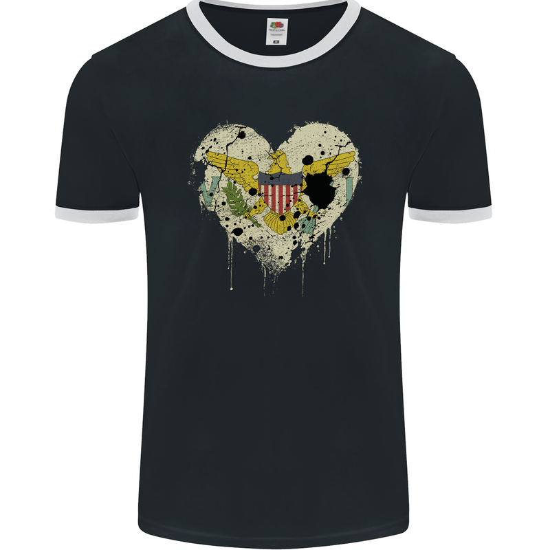 Love Flag Virgin Islands US Football Mens Ringer T-Shirt FotL Black/White