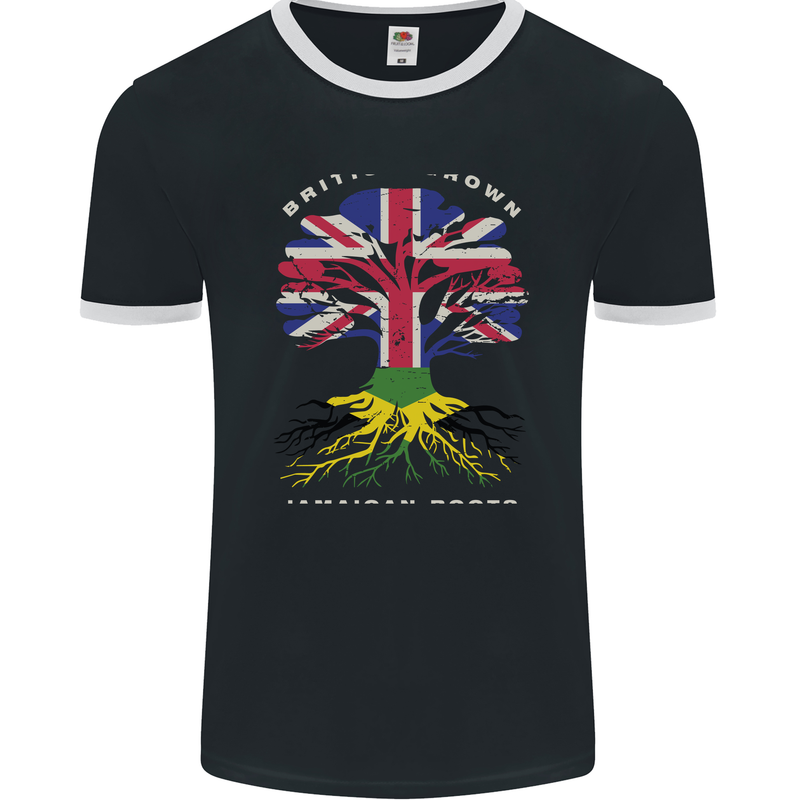 British Grown Jamaican Roots Jamaica Flag Mens Ringer T-Shirt FotL Black/White