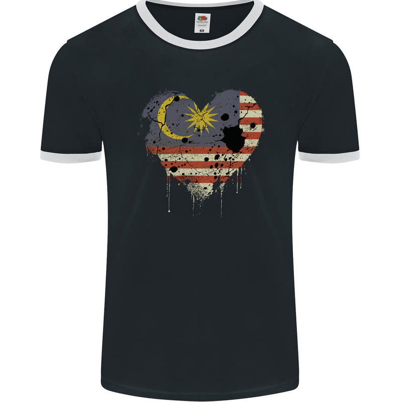 Love Malaysia Flag Malaysian Day Football Mens Ringer T-Shirt FotL Black/White