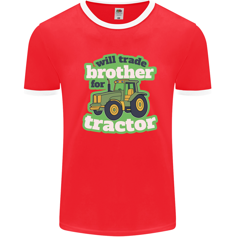 Will Trade Brother For Tractor Farmer Mens Ringer T-Shirt Red/White