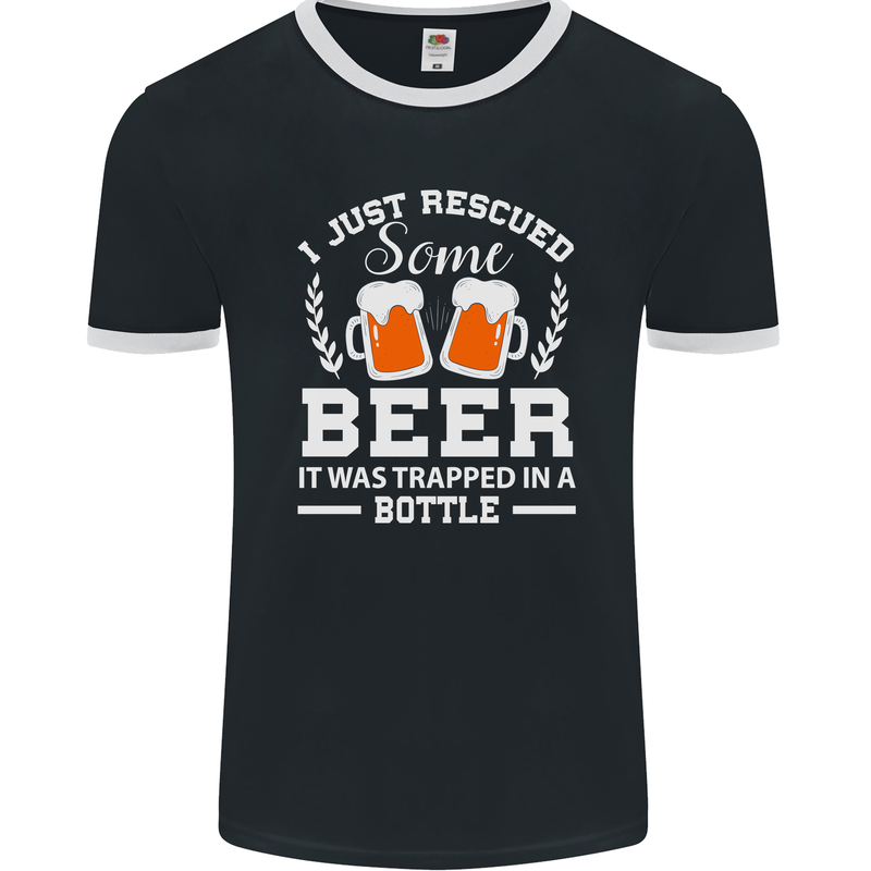 Rescued Some Beer Funny Alcohol Larger Mens Ringer T-Shirt FotL Black/White