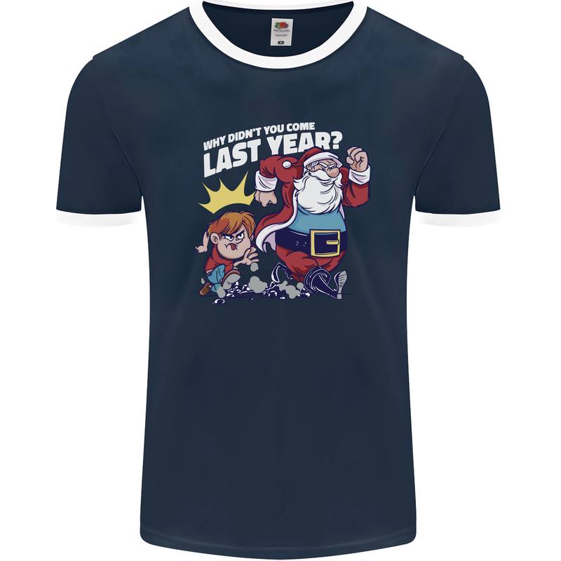 Christmas Santa Naughty List Xmas Funny Mens Ringer T-Shirt FotL Navy Blue/White