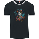 Geisha Girl With Flowers Fantasy Mens Ringer T-Shirt FotL Black/White