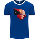 Curled  Papua New Guinea Flag Day Football Mens Ringer T-Shirt FotL Royal Blue/White