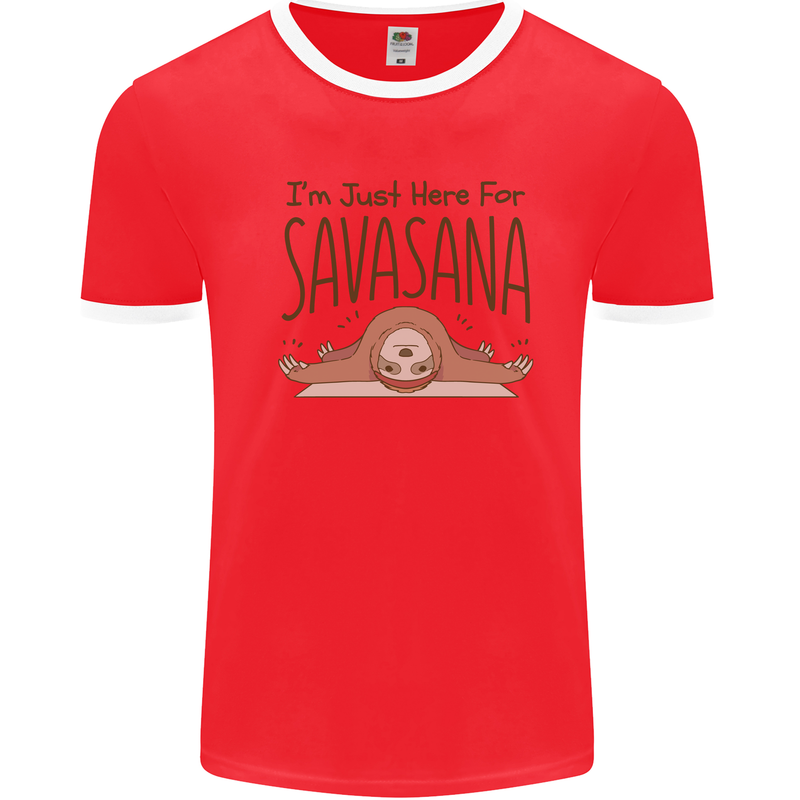 Im Just Here for the Savasana Funny Yoga Mens Ringer T-Shirt Red/White