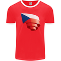Curled Czechia Flag Czech Republic Day Football Mens Ringer T-Shirt FotL Red/White