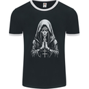 Evil Praying Nun Skull Demon Horror Mens Ringer T-Shirt FotL Black/White