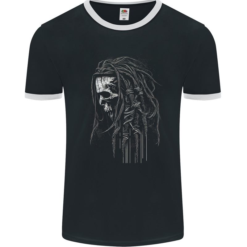 Reggae Music Skull Rastafarian Mens Ringer T-Shirt FotL Black/White