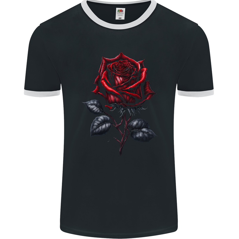 A Gothic Rose Goth Mens Ringer T-Shirt FotL Black/White