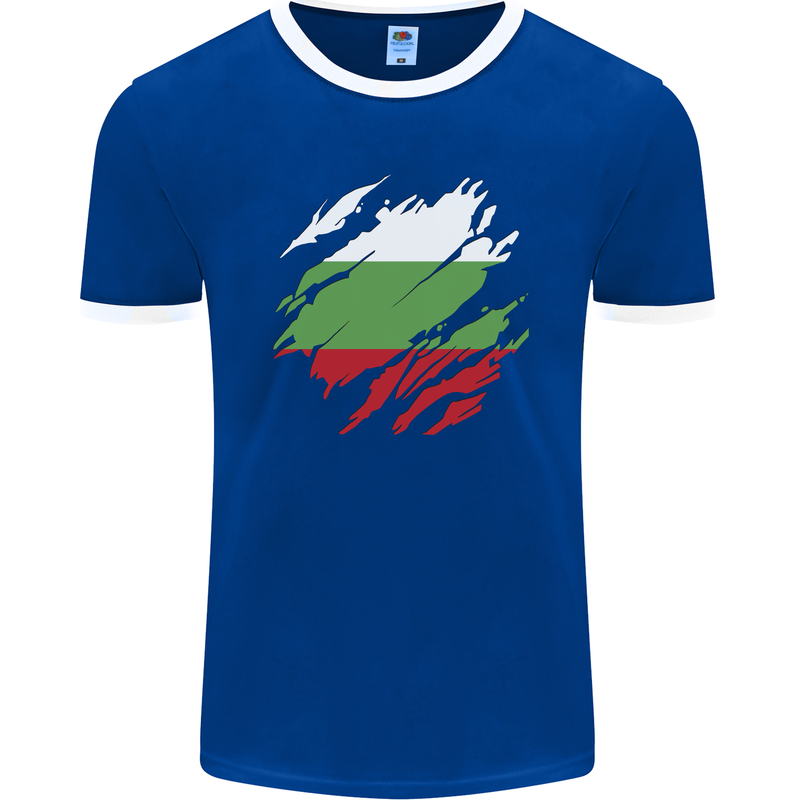 Torn Bulgaria Flag Bulgarian Day Football Mens Ringer T-Shirt FotL Royal Blue/White