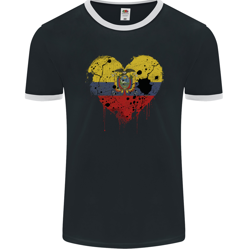 Love Ecuador Flag Ecuadorian Day Football Mens Ringer T-Shirt FotL Black/White