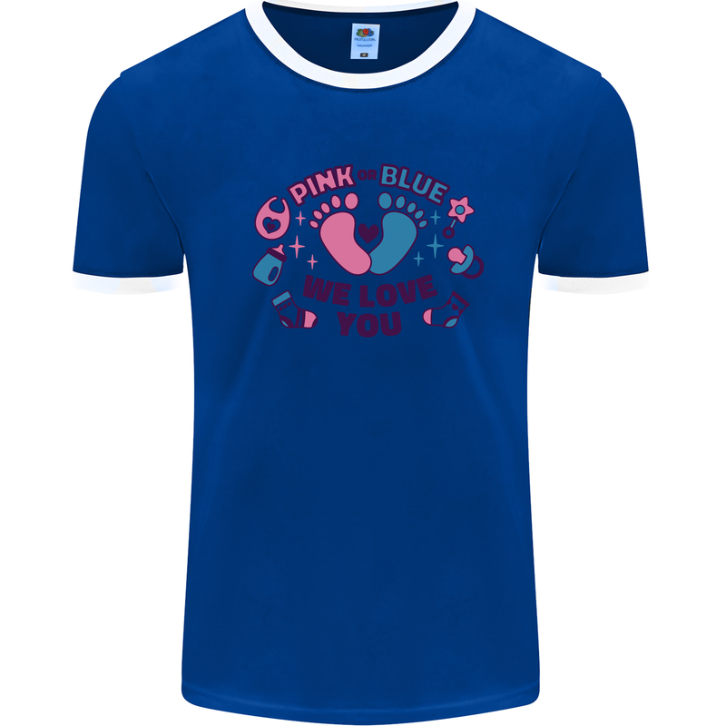 Pink or Blue New Baby Pregnancy Pregnant Mens Ringer T-Shirt Royal Blue/White