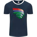 Curled Gambia Flag Gambian Day Football Mens Ringer T-Shirt FotL Navy Blue/White