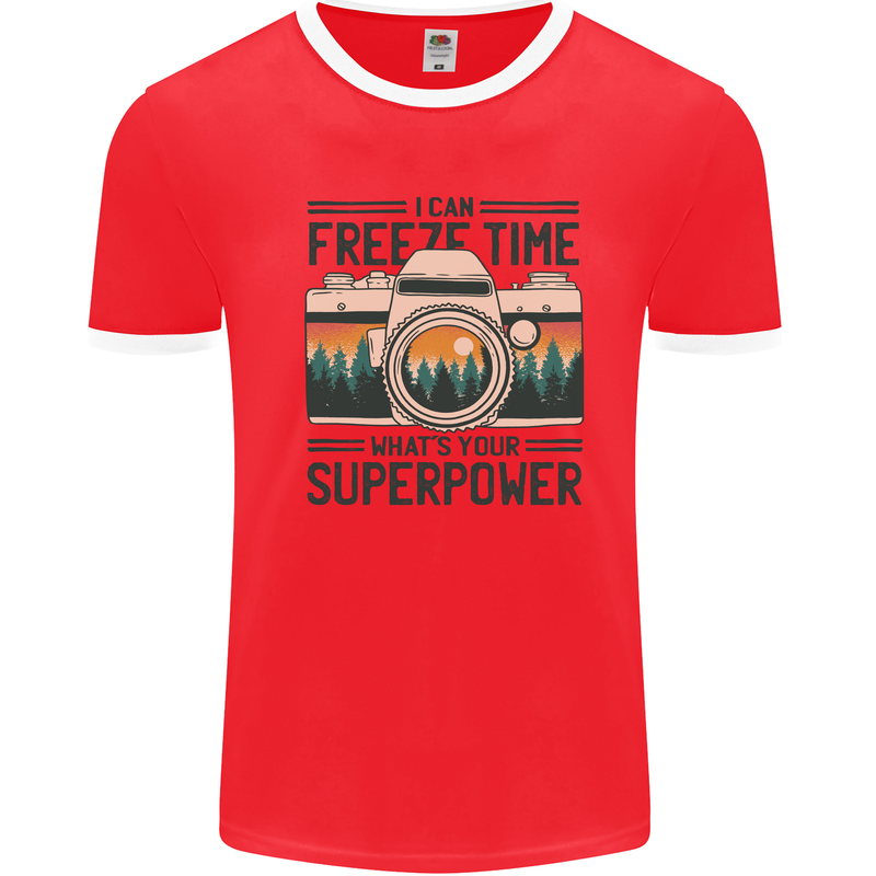 Freeze Time Photography Photographer Mens Ringer T-Shirt Red/White