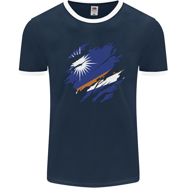 Torn Marshall Islands Flag Day Football Mens Ringer T-Shirt FotL Navy Blue/White