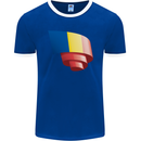 Curled Romania Flag Romanian Day Football Mens Ringer T-Shirt FotL Royal Blue/White