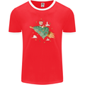 Christmas Cat Space Rocket Xmas Tree Ship Mens Ringer T-Shirt FotL Red/White