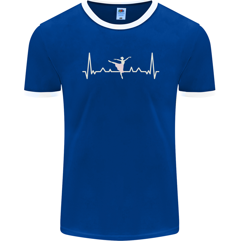 Ballerina Dancer ECG Dancing Ballet Pulse Mens Ringer T-Shirt FotL Royal Blue/White