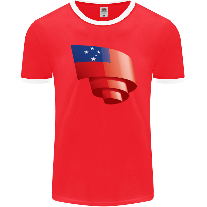 Curled Samoa Flag Samoan Day Football Mens Ringer T-Shirt FotL Red/White