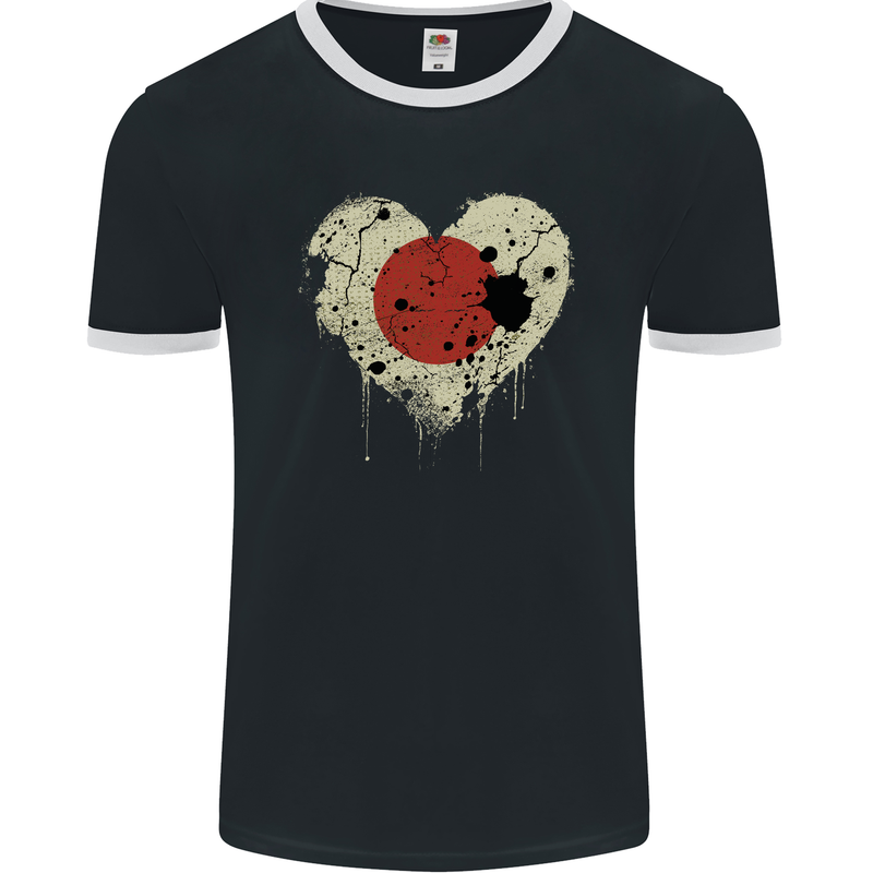 Love Japan Flag Japanese Day Football Mens Ringer T-Shirt FotL Black/White