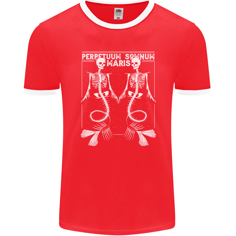 Skeleton Mermaids Eternal Sleep of the Sea Skulls Mens Ringer T-Shirt FotL Red/White